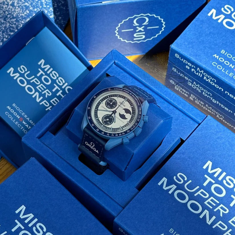 MOONSWATCH MISSION ON MOONPHASE - SWATCH X OMEGA BIOCERAMIC